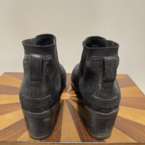 Sorel Cate Chelsea Boots Womens 6.5 Shoes Ankle Lug Leather Black Classic Heel - Picture 4 of 14